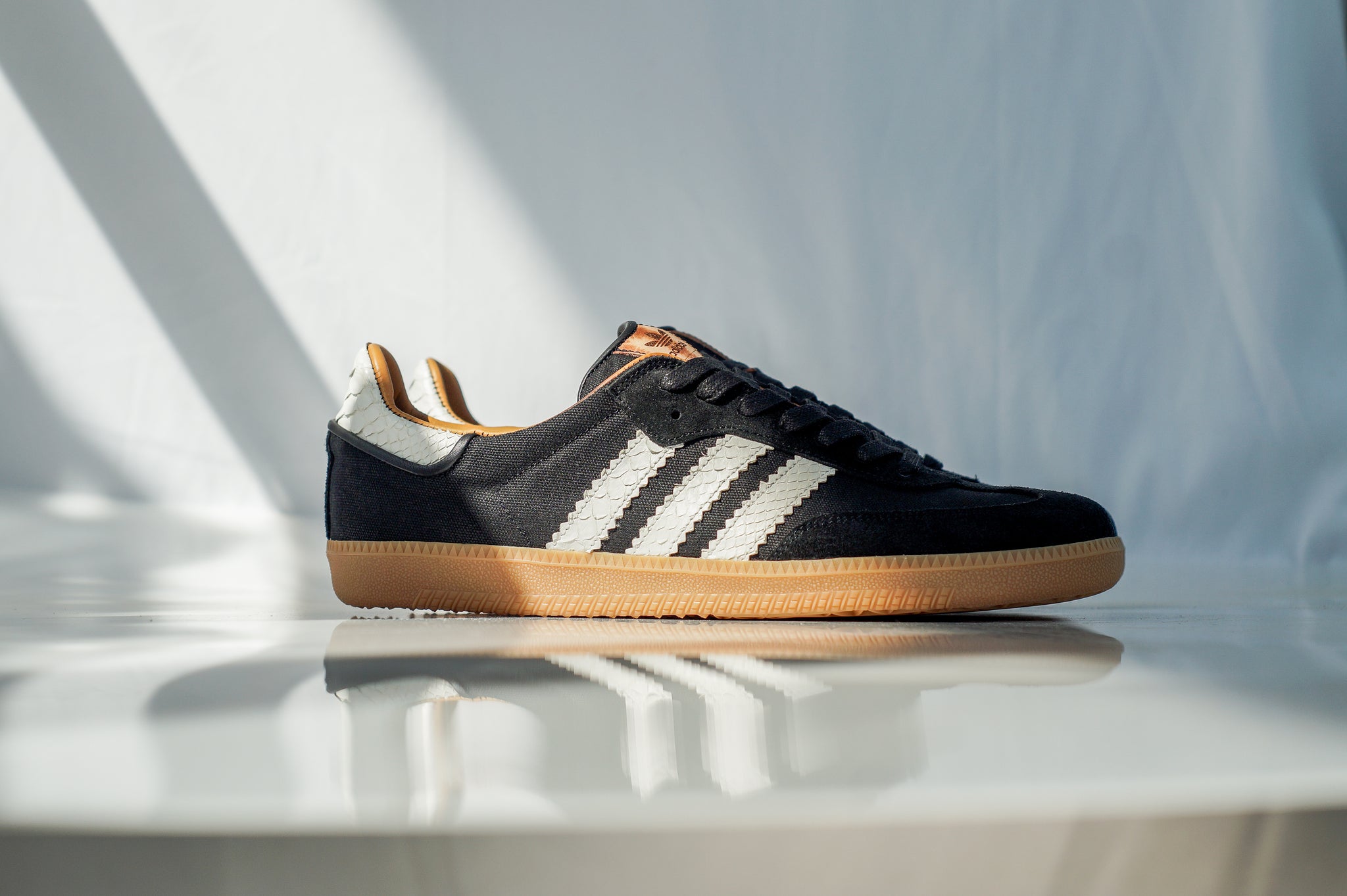 Custom Adidas Samba in Waxed Canvas, Genuine Python & Suede Custom Adidas Samba in Waxed Canvas, Genuine Python & Suede